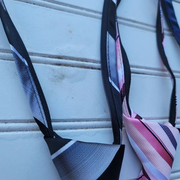 Lot Of 3 George Neck Tie Blue Black Pink Striped Zippered 100% Polyester Easy - Picture 7 of 12